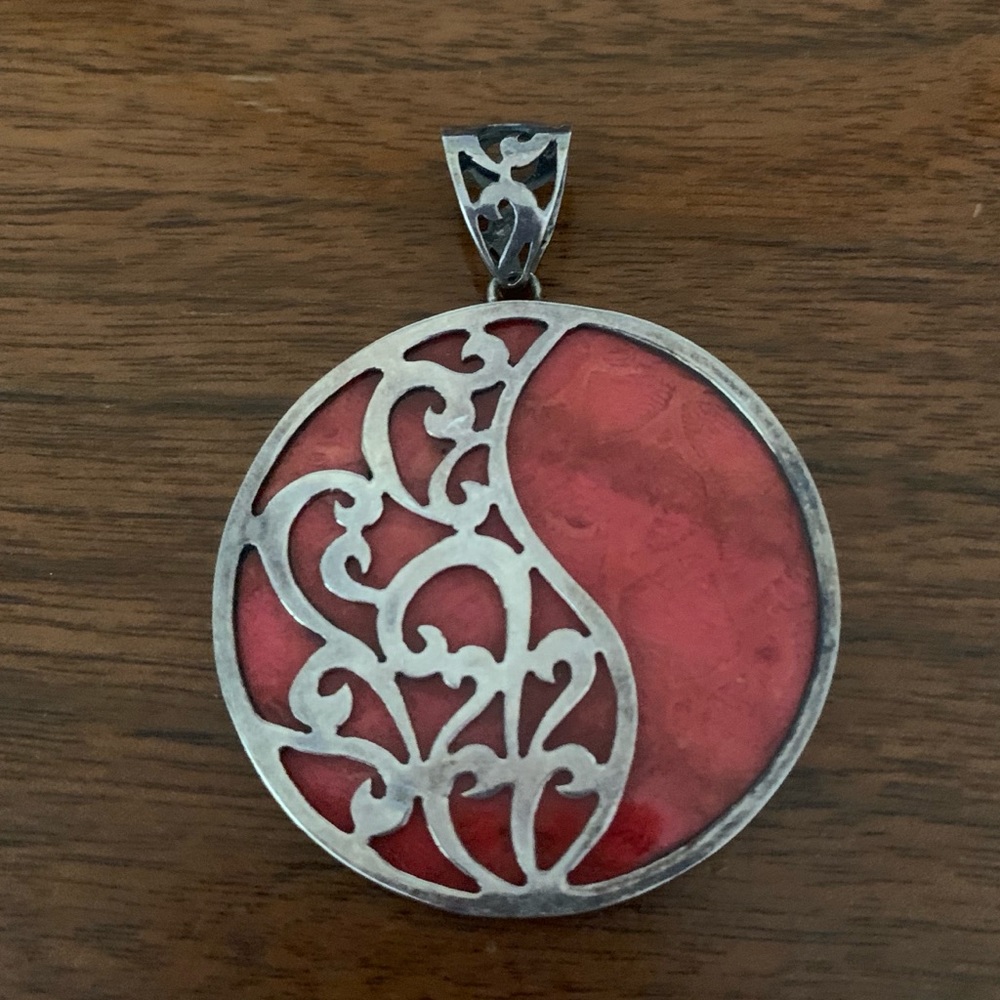 Statement boho sterling silver & coral pendant